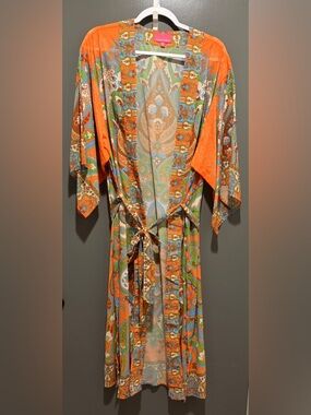 Women's Orange Paisley Lightweight Kimono Wrap